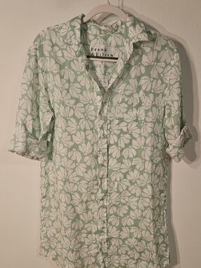 Frank & Eileen May Light Green and White Floral Button-Down Shirt Dress Sz M